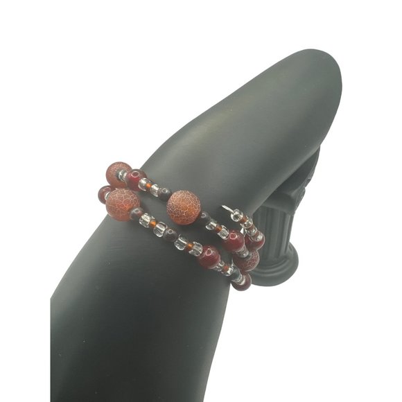 Red and Black Wire Wrap Bracelet with Crab Charm - Picture 3 of 4